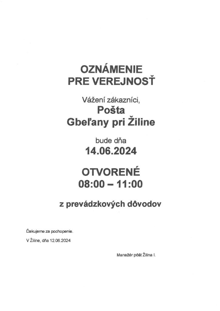 pošta oznam