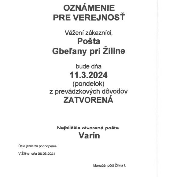 Pošta - oznámenie