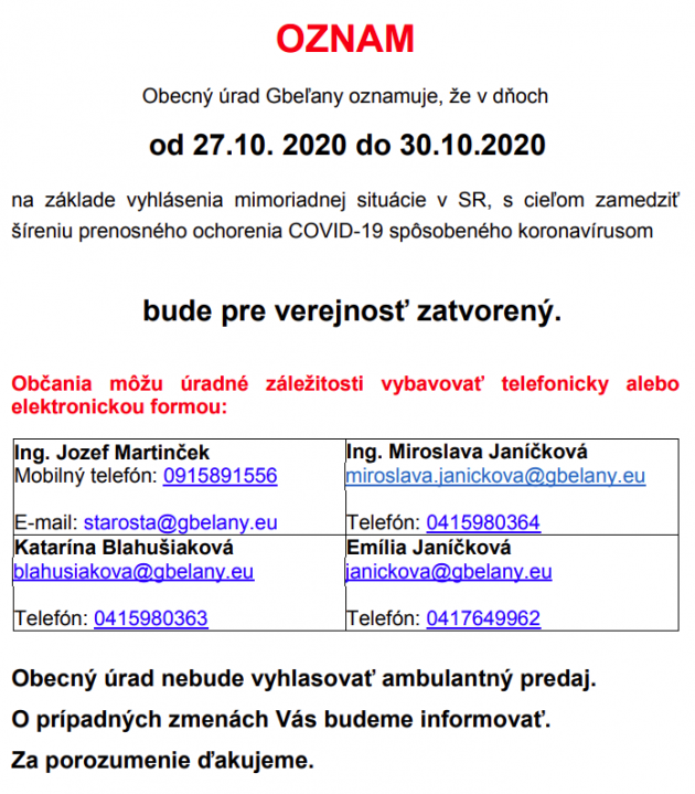 Zatvorenie obecného úradu