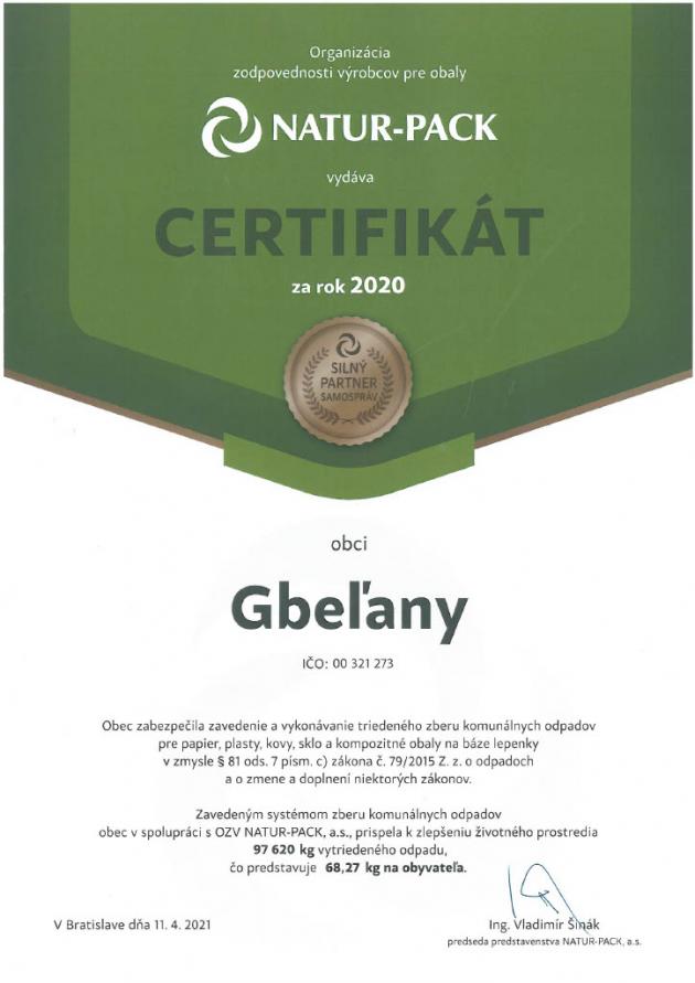 Certifikát za r.2020